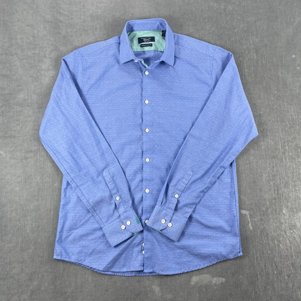 Original Penguin Men 15.5 34/35 Blue Button Down Heritage Slim Fit Shirt